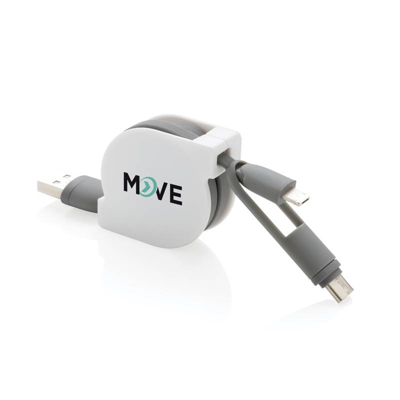 MARETIM nabíjací kábel 3 v 1, 1m dlhý zvinovací kábel, sivá MARETIM nabíjací kábel 3 v 1, 1m dlhý zvinovací kábel, sivá